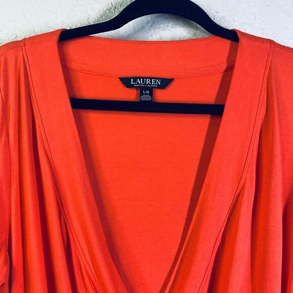 LAUREN RALPH LAUREN‎ Blouse Large Faux Wrap Draped 3/4 Sleeve RLL Embroidered - Picture 3 of 12